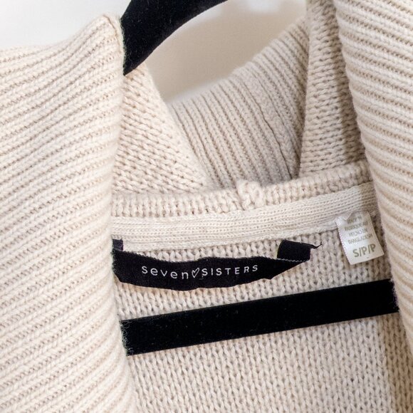 Seven Sisters Cream Knit Hooded Flowy Vest Size Small Cozy Casual Open Front - Picture 2 of 5